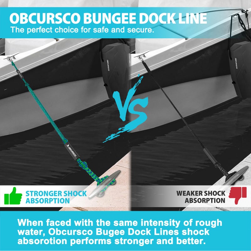 Obcursco Bungee Dock Lines for Boat, Docking Rope with 316 Stainless Steel Clips, Accessories for Jet Ski, PWC, SeaDoo, Yamaha WaveRunner, Marine, Kayak, Pontoon, Sets of Two(4ft & 6ft) (Green/Blue) - Image 4
